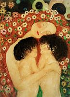 Portrait of mother and children, inspired by Gustav Klimt.