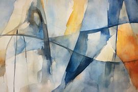 Aquarellkomposition in Blau, Gelb und Weiß