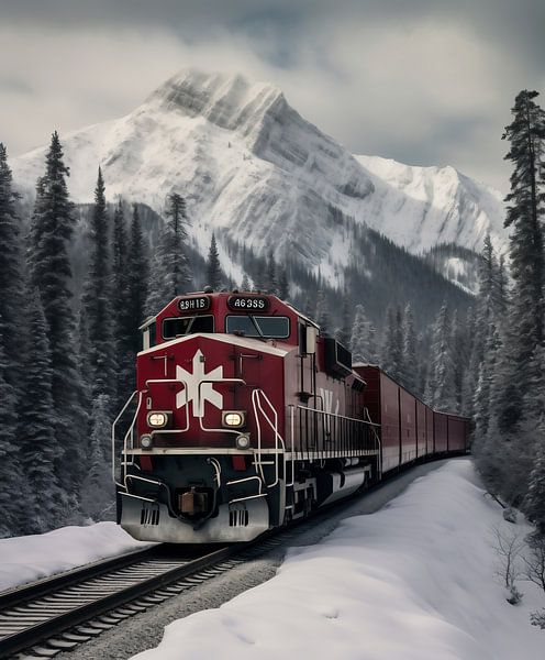 Zug in romantischer Winterlandschaft von fernlichtsicht