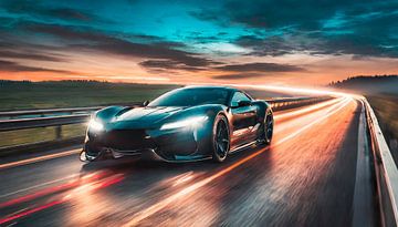 Black sports car with sunset by Mustafa Kurnaz