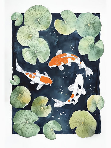 Koi zwischen Seerosenblättern