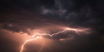 Bliksem tijdens een onweersbui in de nacht van Sjoerd van der Wal