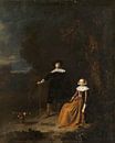 Portret van een echtpaar in een landschap, Gerard Dou, 1630 - 1675 van Marieke de Koning thumbnail