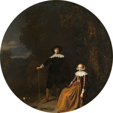 Portret van een echtpaar in een landschap, Gerard Dou, 1630 - 1675
