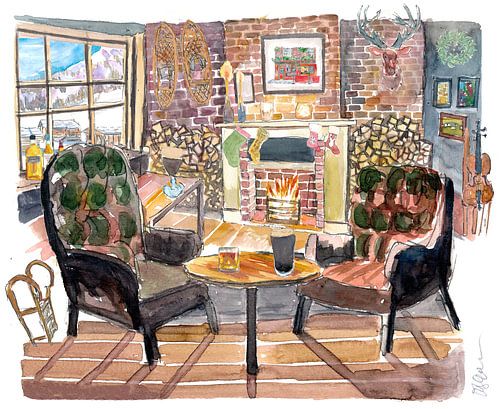 Gemütliches Winterchalet mit Kamin und Blick auf verschneite Berge