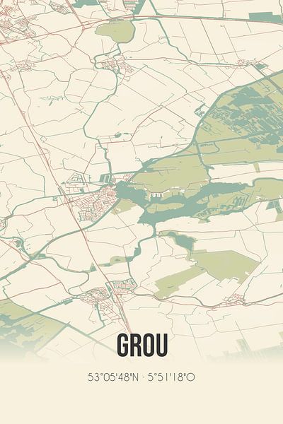 Vintage map of Grou (Fryslan) by Prints of Place