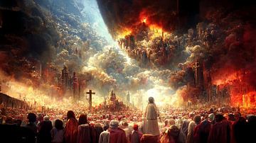 Offenbarung in Jerusalem, Himmel und Hölle öffnen sich vor der versammelten Menschenmenge von Berit Kessler