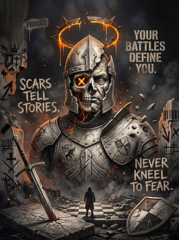 Your Battles Define You Never Kneel To Fear Cyberpunk Knight Graphic Design