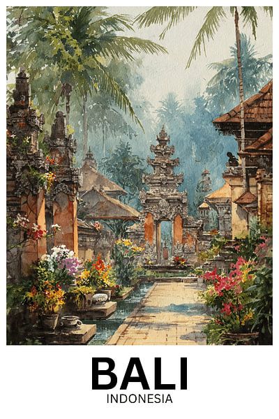 Balinese Temple Bloom - Tropische Ruhe in Aquarell von Jaladri Atelier