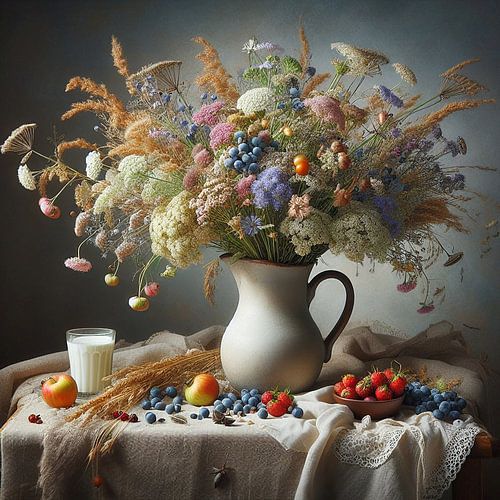 Painting field bouquet in style of the old masters