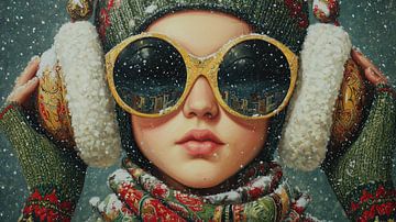 Goldene Brille | Goldene Brille im Schnee von ARTEO Gemälde