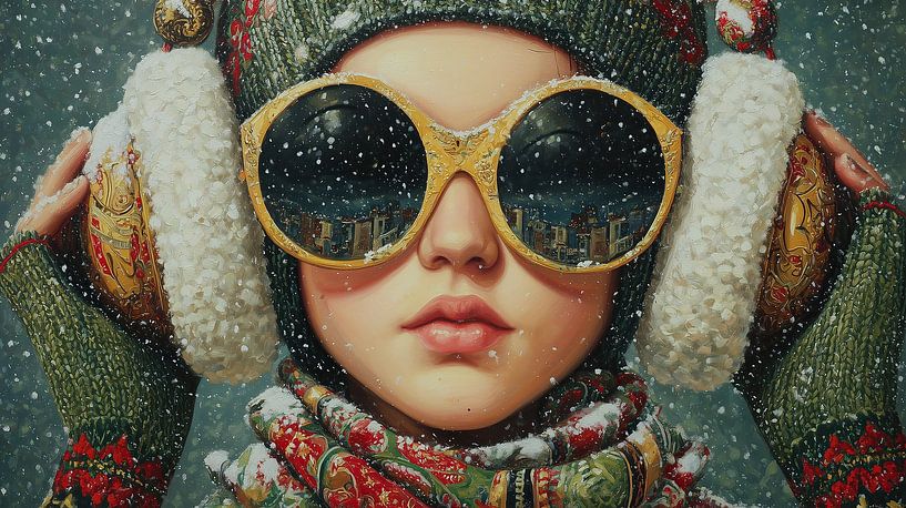 Goldene Brille | Goldene Brille im Schnee von ARTEO Gemälde