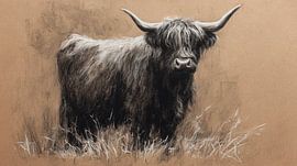 Highlander écossais à la craie sur carton Kraft sur Eva Lee