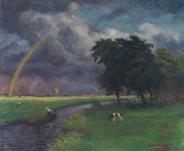 Weidelandschap na de regen (laagstaande zon), Otto Modersohn