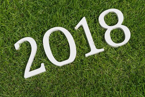 Cijfers tweeduizendachtien in een grasveld