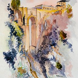 Puente Nuevo in Ronda | Andalusien Spanien | Aquarellmalerei von WatercolorWall