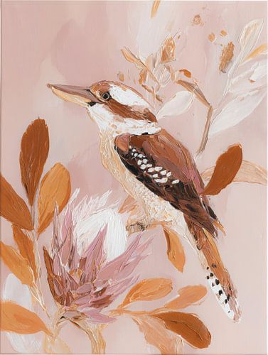 Weiches abstraktes Bild eines Kookaburra in warmen Rosa- und Erdtönen
