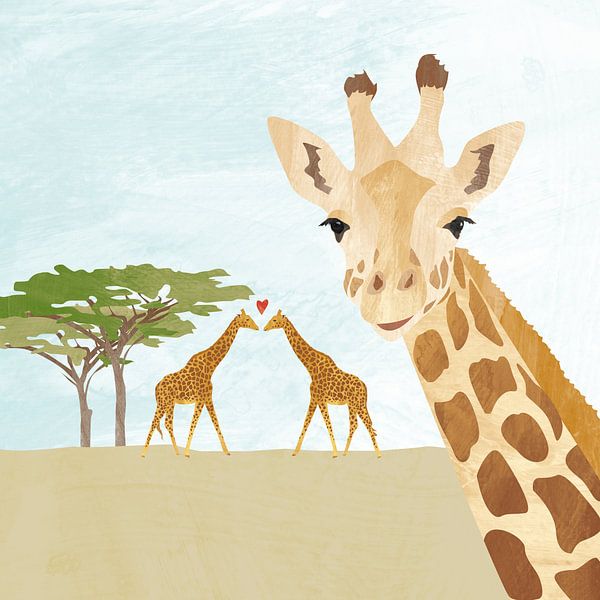 Giraffe über die Savanne in Afrika von Karin van der Vegt