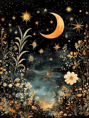 Golden Moonlit Floral Night