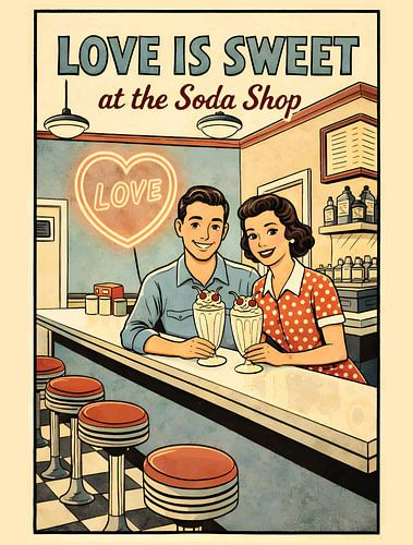 Zoete Liefde Frisdrankwinkel Retro Milkshake Grafisch Portret