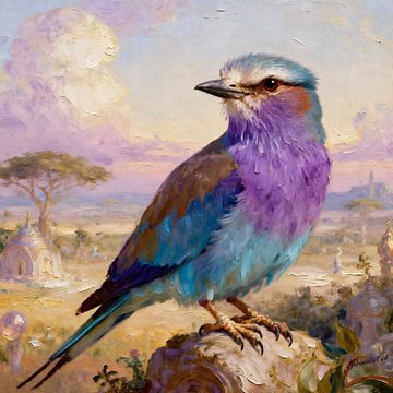 Schöne Vögel der Welt - Fliederbrust-Rollvogel2 von Johannas Art Creations