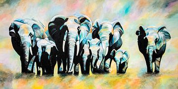  Afrikaanse olifanten familie van Angelique van den Berg