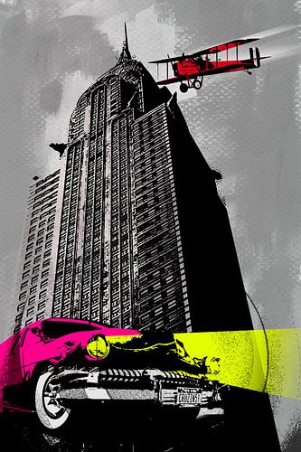 Popart car plane skyline