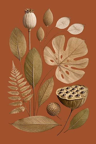 Gouden botanische natuurstudie in terracotta