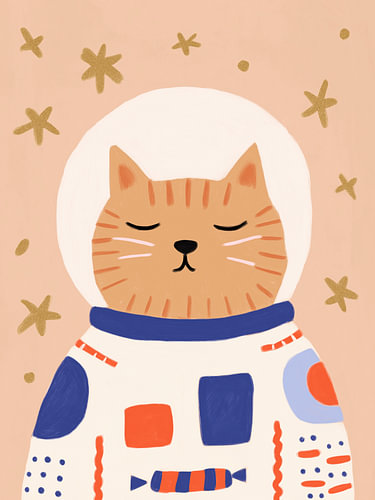Katzen-Astronaut zwischen Sternen – Weltraumbild fürs Kinderzimmer