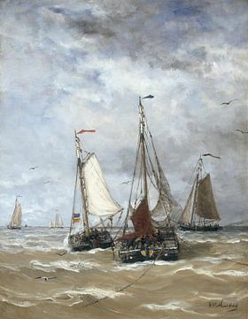 Bomschuiten op zee - Schilderij Mesdag