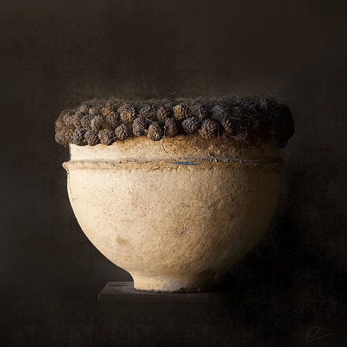 Authentique bol en papier mâché avec couronne de fruits secs résistants