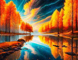 Herfstbos met meer