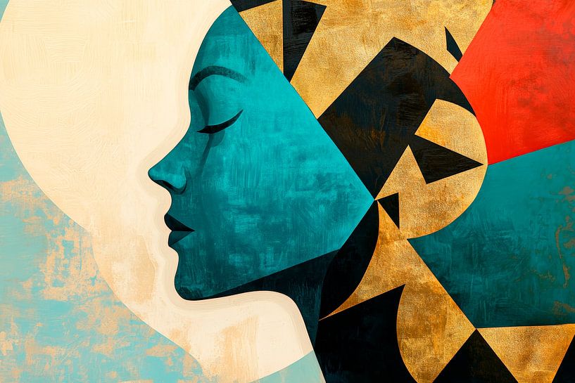 Gekleurd silhouet van een vrouw - Minimalistisch van Poster Art Shop