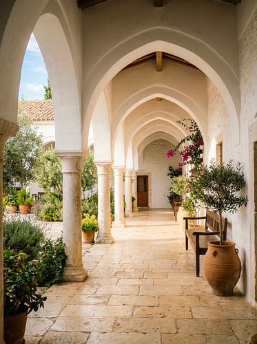 Mediterraner Säulengang mit sanftem Lichteinfall von But First Framing