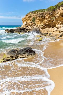 Greek landscape with mountain rocks and sea at coast by Ben Schonewille