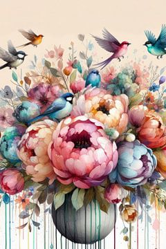 Aquarell Blumenstrauß von Ellen Van Loon