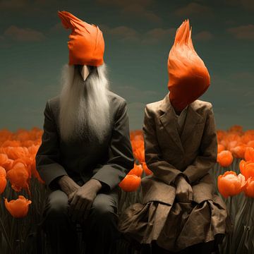 Le surréalisme dans le champ de tulipes sur Ton Kuijpers
