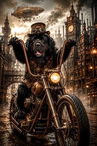 Steampunk Newfoundlander op Koperen Chopper