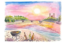 Barbecue avec des amis au bord de l'Isar à Munich