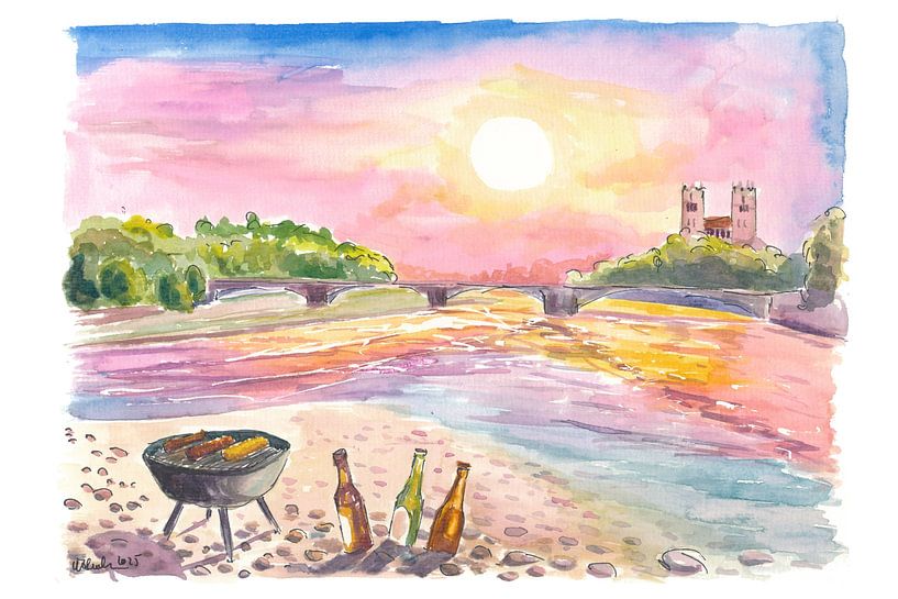 Grillen mit Freunden an der Isar in München von Markus Bleichner