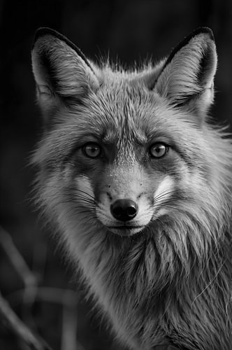Fuchs Schwarz-Weiß Nahaufnahme Wandbild