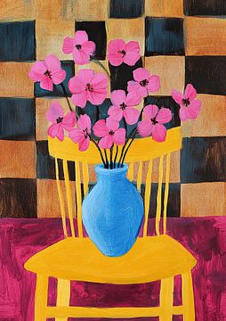 Flowers on yellow - minimal art with structure