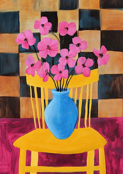 Blumen auf Gelb – Minimal Art mit Struktur von Niklas Maximilian