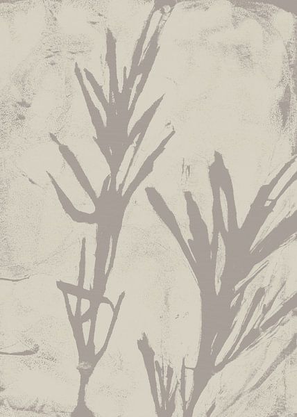 Abstract botanical. Leaves in grey and white. by Dina Dankers