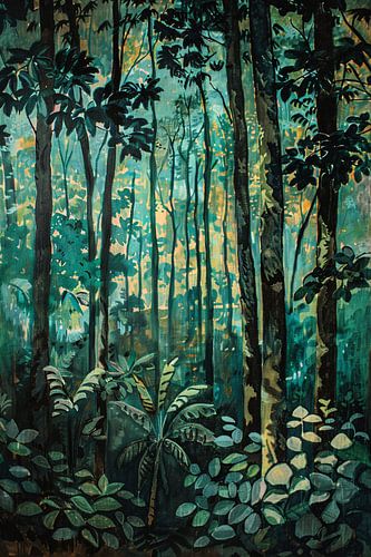 Peinture réaliste d'une forêt verte