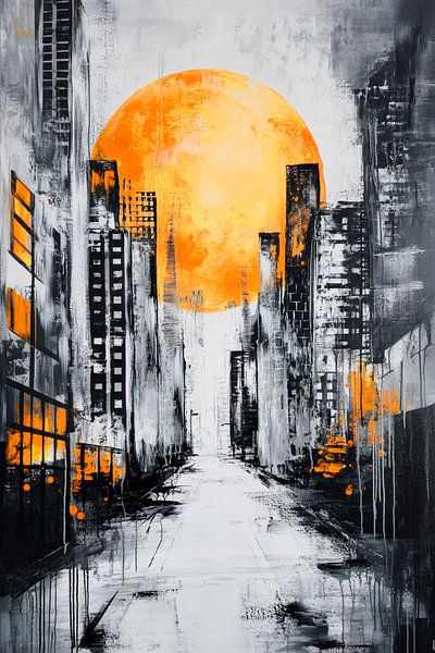 Urban landscape with orange-coloured sun by Poster Art Shop