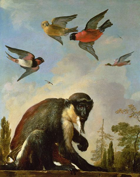 Angeketteter Affe in einer Landschaft, Melchior d'Hondecoeter von Bridgeman Masters