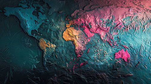 Wereldkaart Abstract - Donkere Moderne Schilderkunst