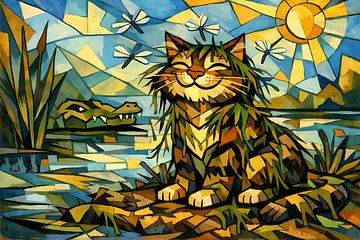 Cat and Crocodile in the swamp