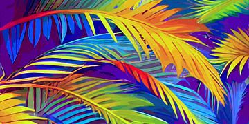 Feuilles de palmier se balançant dans des couleurs pop art sur Anna Marie de Klerk